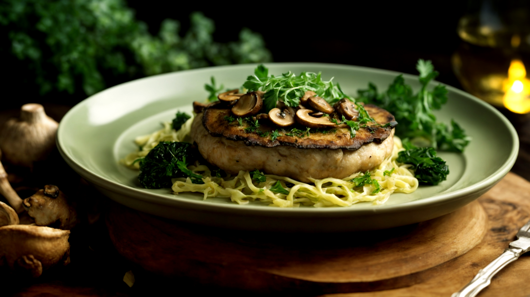 Scaloppine di manzo funghi porcini cavolo verza"